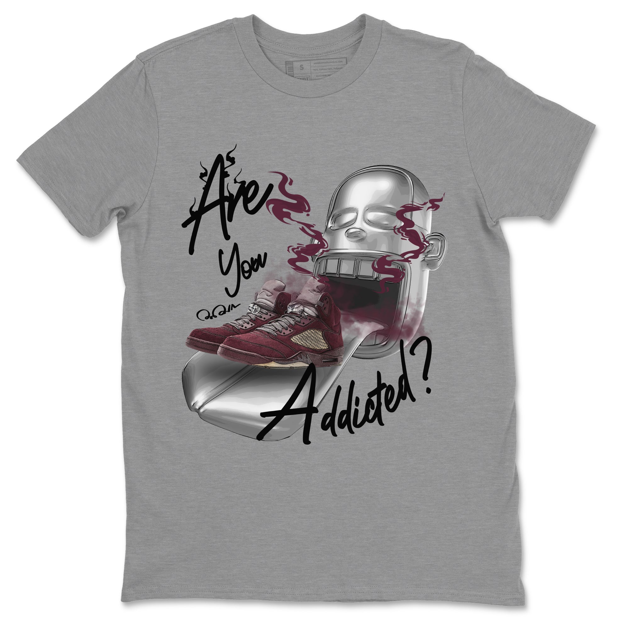 Air Jordan 5 Burgundy Sneaker Match Tees Are You Addicted Streetwear Sneaker Shirt AJ5 Burgundy Sneaker Release Tees Unisex Shirts Heather Grey 2