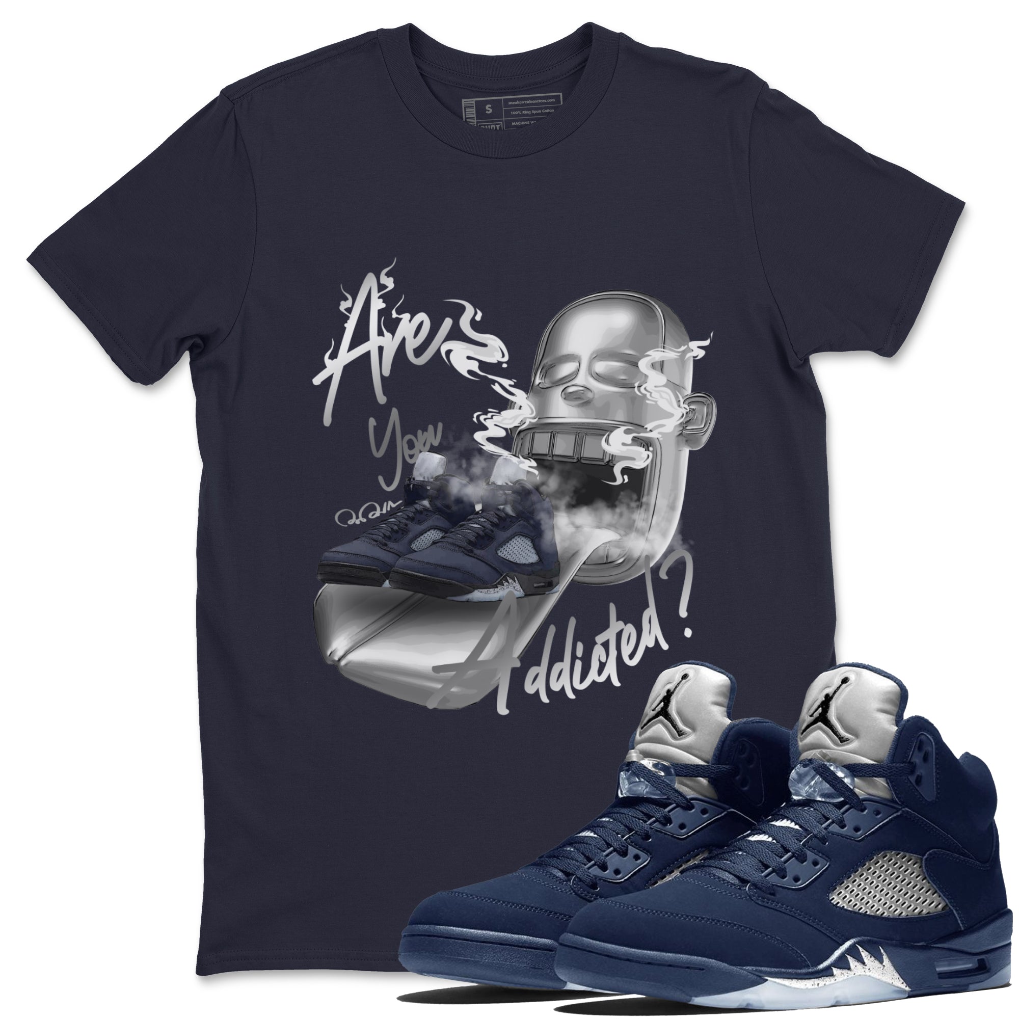 Air Jordan 5 Georgetown Sneaker Match Tees Are You Addicted Streetwear Sneaker Shirt AJ5 Georgetown Sneaker Release Tees Unisex Shirts Navy 1