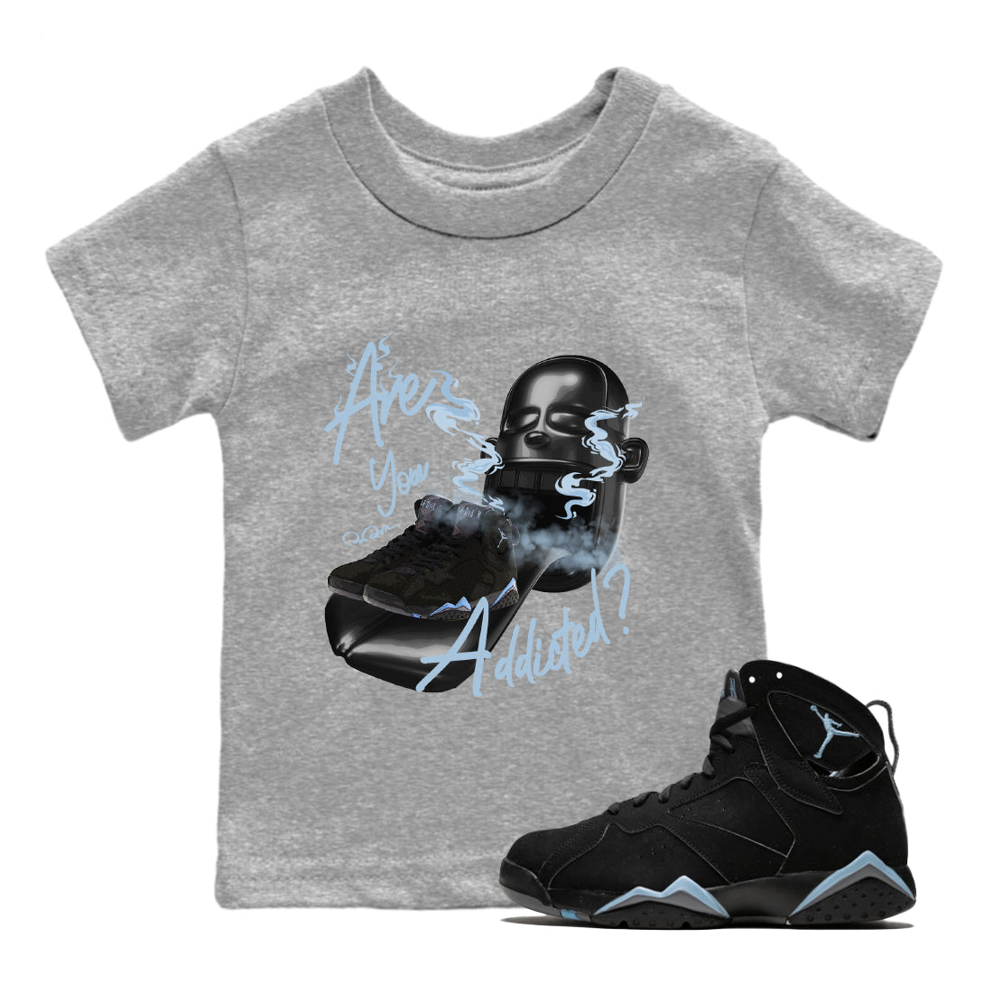 Air Jordan 7 Chambray Sneaker Match Tees Are You Addicted Streetwear Sneaker Shirt AJ7 Chambray Sneaker Release Tees Kids Shirts Heather Grey 1