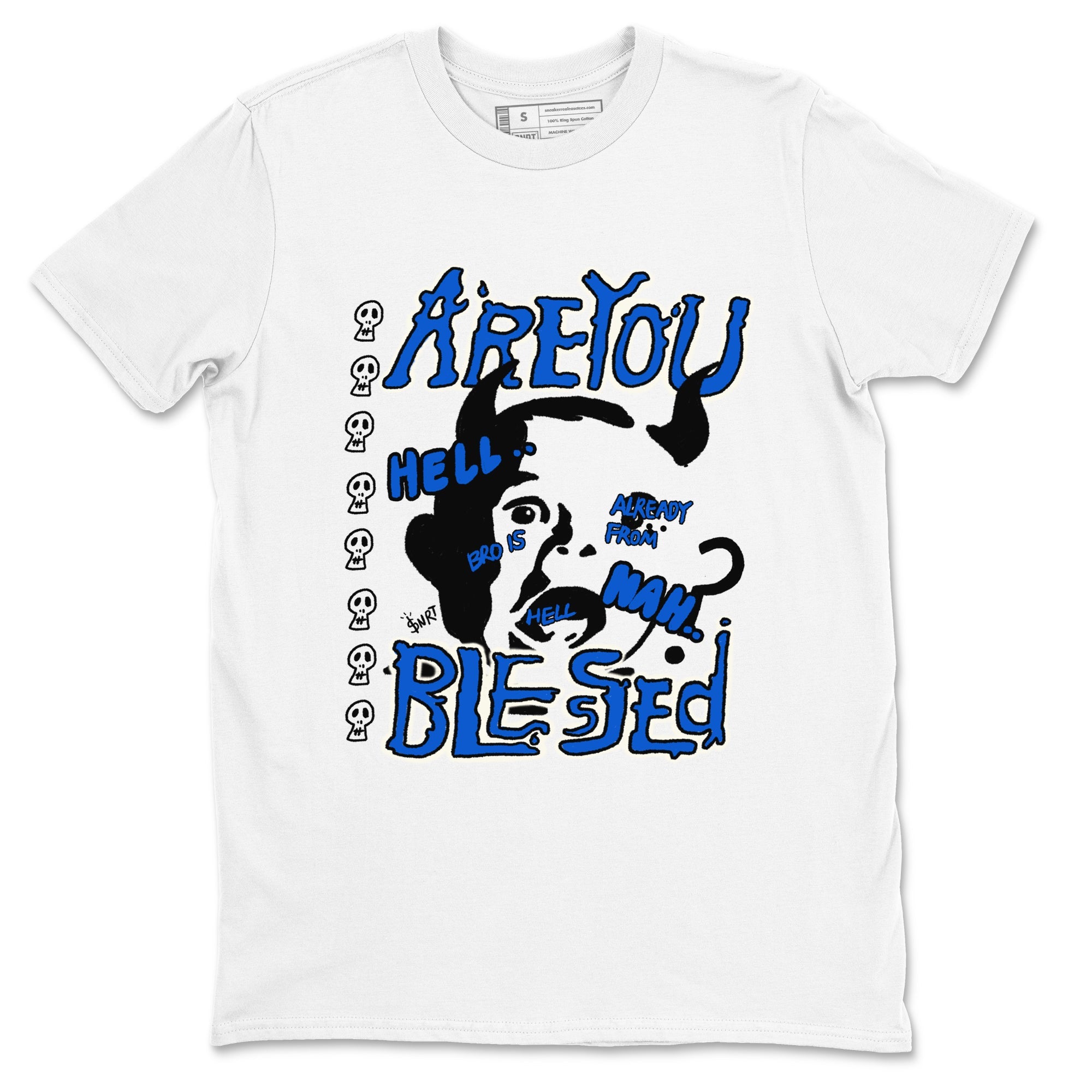 AJ1 Game Royal shirt to match jordans Are You Blessed sneaker tees AJ1 Game Royal Drip Gear Zone unisex cotton White 2 crew neck shirt
