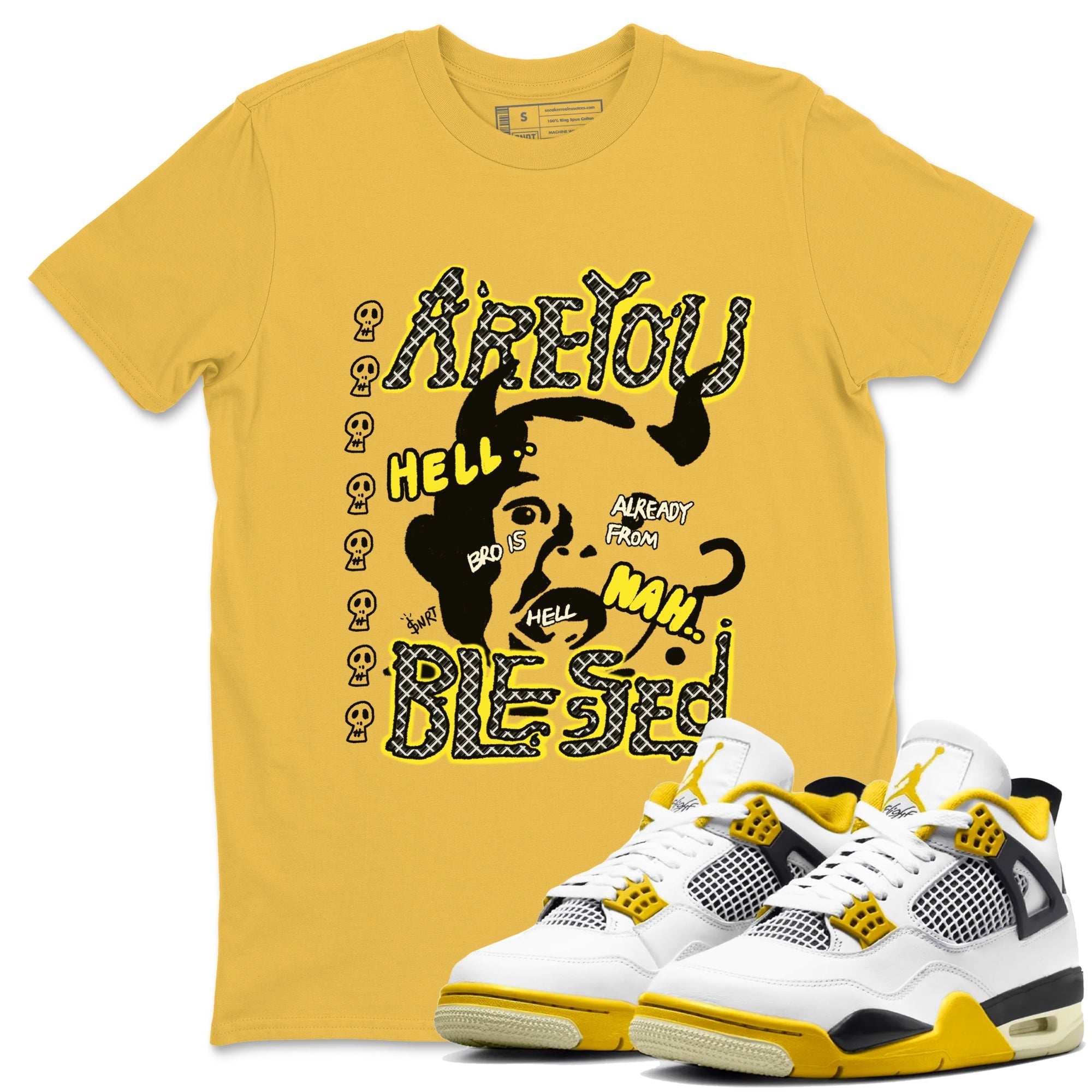 4s Vivid Sulfur shirt to match jordans Are You Blessed sneaker tees Air Jordan 4 Vivid Sulfur Drip Gear Zone unisex cotton Daisy 1 crew neck shirt
