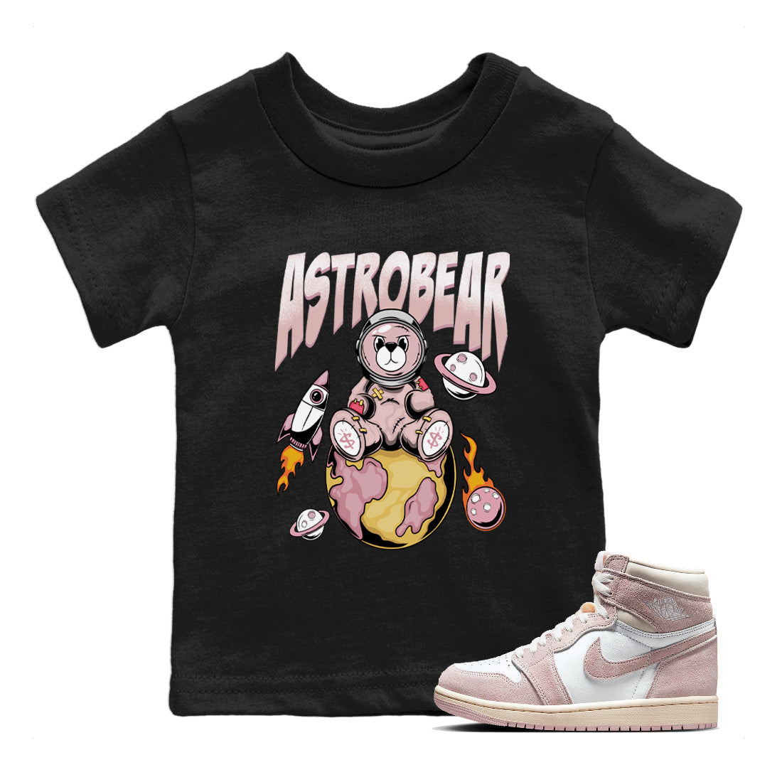 Air Jordan 1 Washed Pink Sneaker Match Tees Astrobear Streetwear Sneaker Shirt Air Jordan 1 High OG WMNS Washed Pink Sneaker Release Tees Kids Shirts Black 1