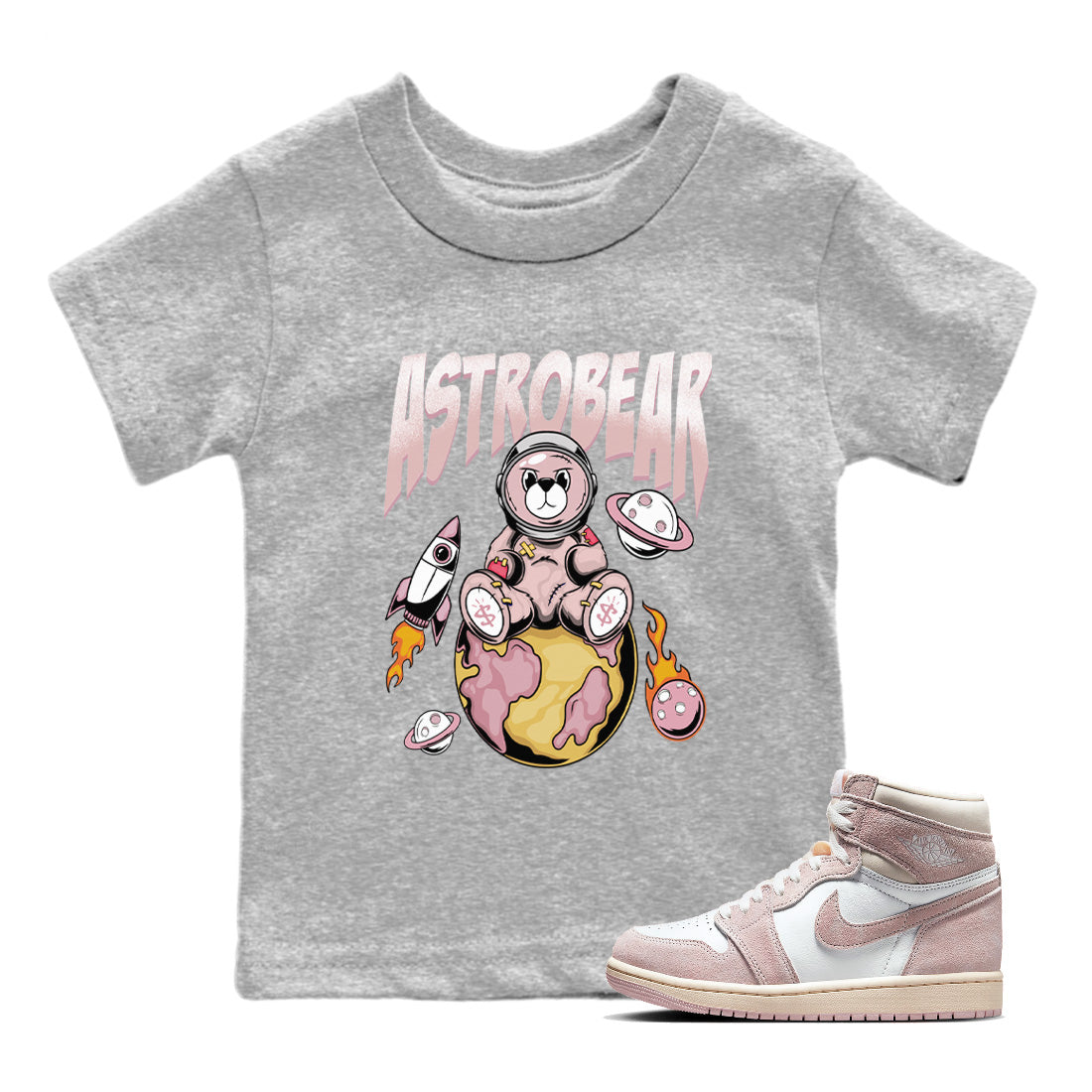Air Jordan 1 Washed Pink Sneaker Match Tees Astrobear Streetwear Sneaker Shirt Air Jordan 1 High OG WMNS Washed Pink Sneaker Release Tees Kids Shirts Heather Grey 1