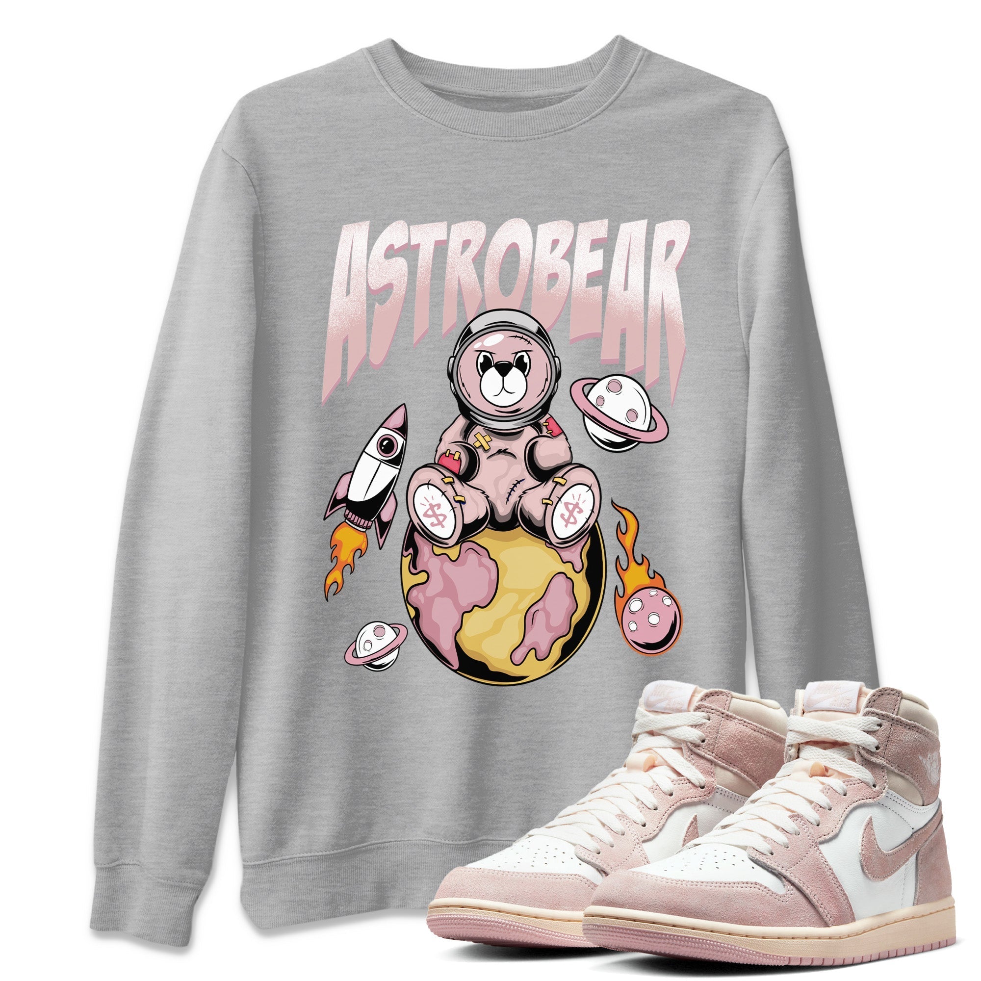 Air Jordan 1 Washed Pink Sneaker Match Tees Astrobear Streetwear Sneaker Shirt Air Jordan 1 High OG WMNS Washed Pink Sneaker Release Tees Unisex Shirts Heather Grey 1