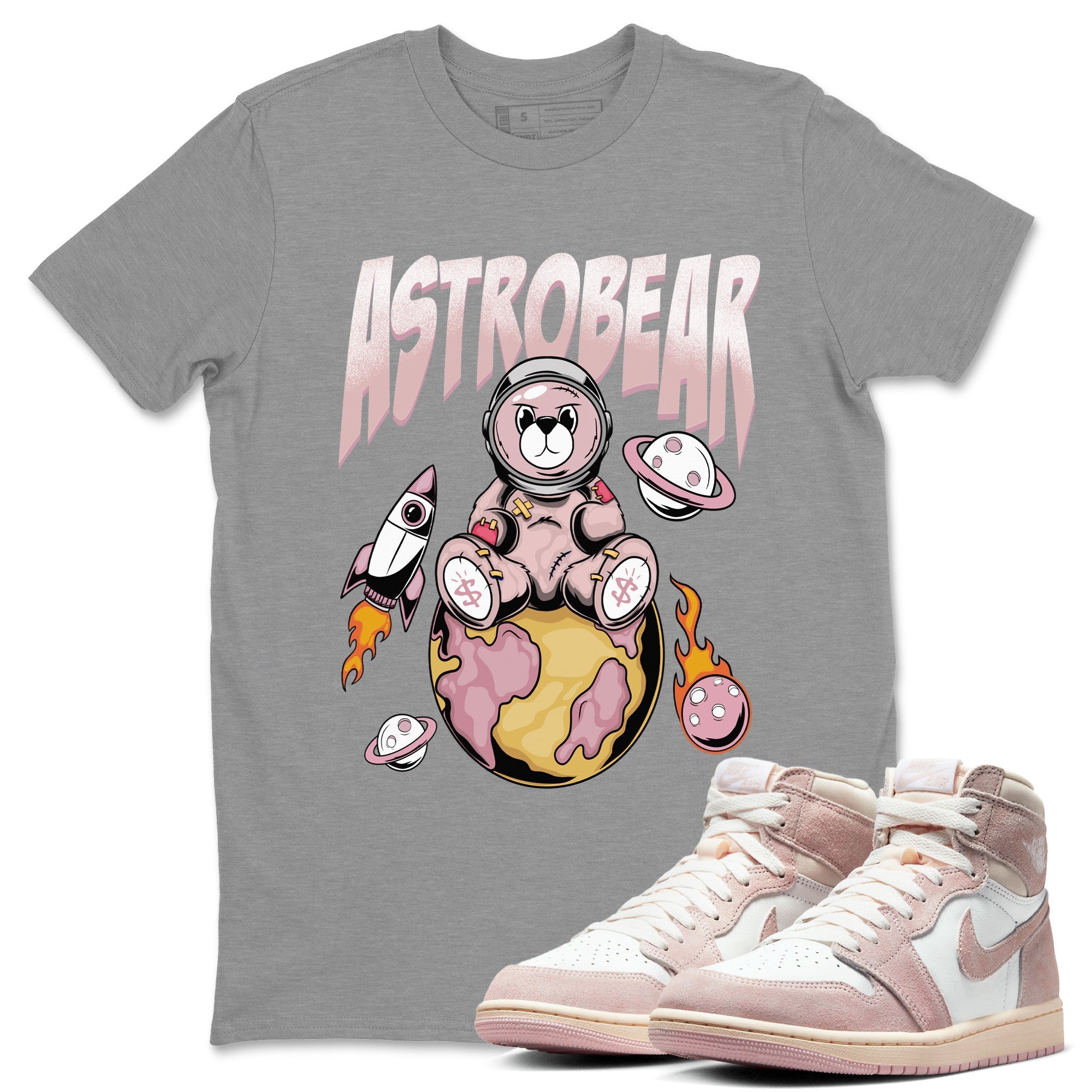 Air Jordan 1 Washed Pink Sneaker Match Tees Astrobear Streetwear Sneaker Shirt Air Jordan 1 High OG WMNS Washed Pink Sneaker Release Tees Unisex Shirts Heather Grey 1