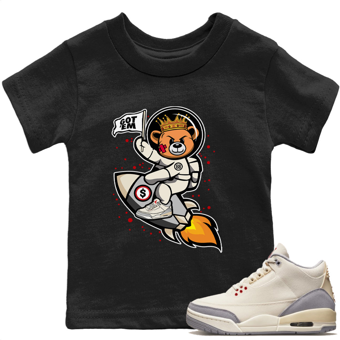 Jordan 1 Muslin Sneaker Matching T-Shirt Astronaut Bear Sneaker Tees Jordan 1 Muslin Sneaker Release Tees Kids Shirts