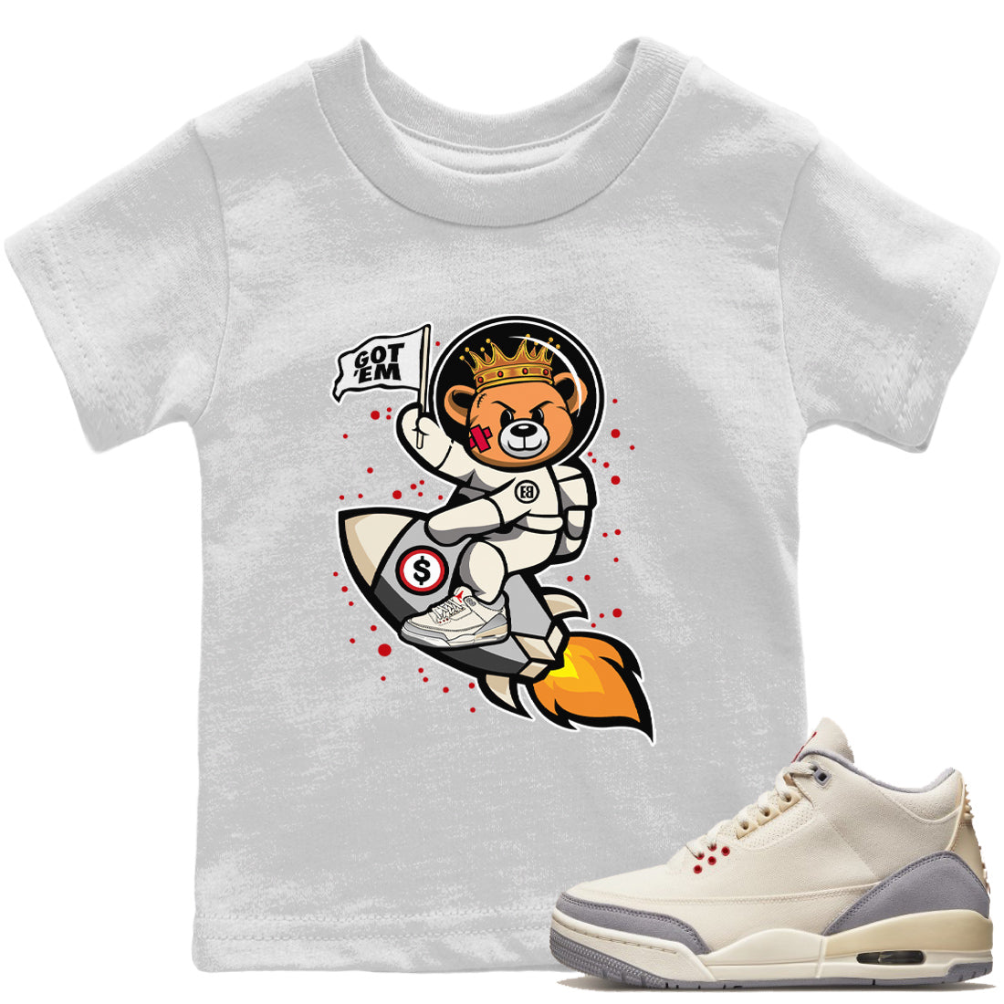 Jordan 1 Muslin Sneaker Matching T-Shirt Astronaut Bear Sneaker Tees Jordan 1 Muslin Sneaker Release Tees Kids Shirts