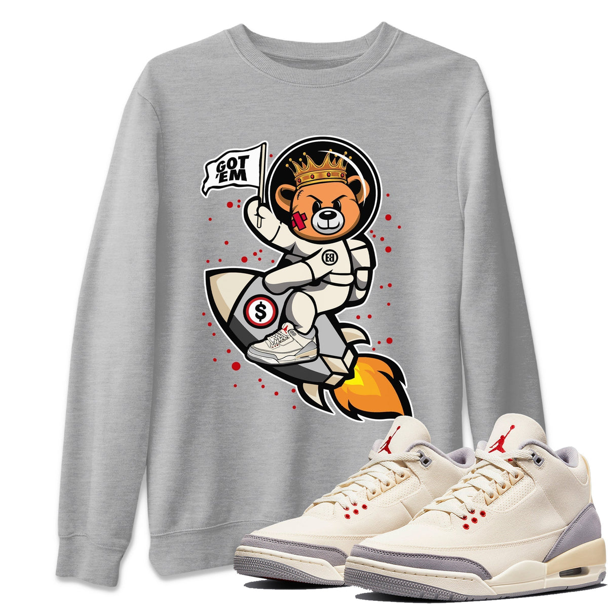 Jordan 1 Muslin Sneaker Matching T-Shirt Astronaut Bear Sneaker Tees Jordan 1 Muslin Sneaker Release Tees Crew Neck Tees