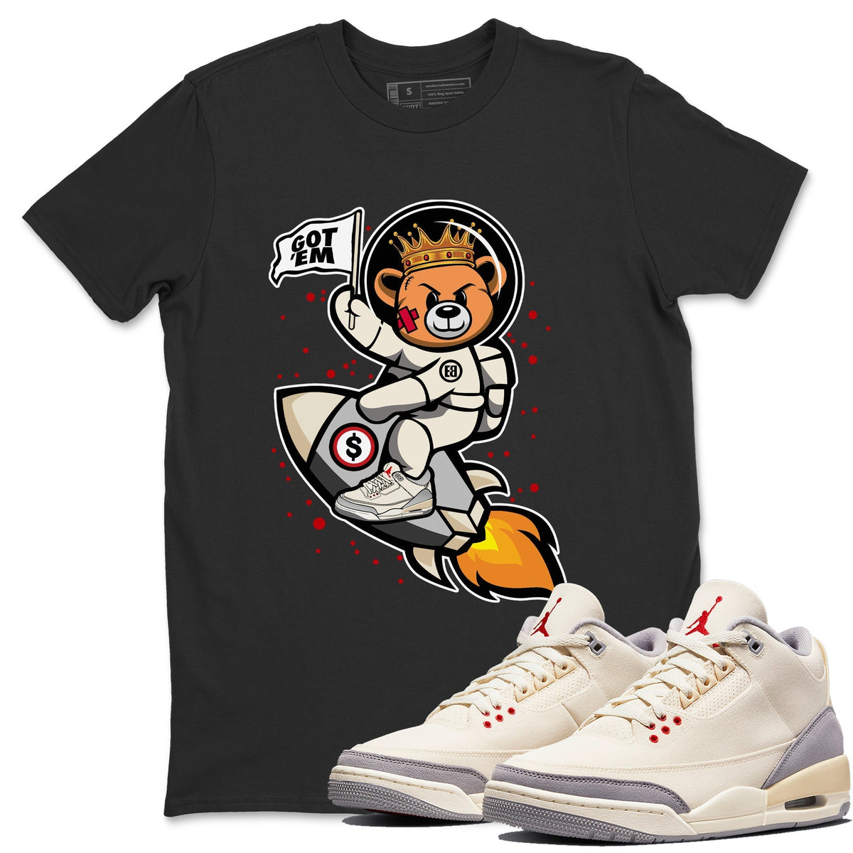 Jordan 1 Muslin Sneaker Matching T-Shirt Astronaut Bear Sneaker Tees Jordan 1 Muslin Sneaker Release Tees Crew Neck Tees