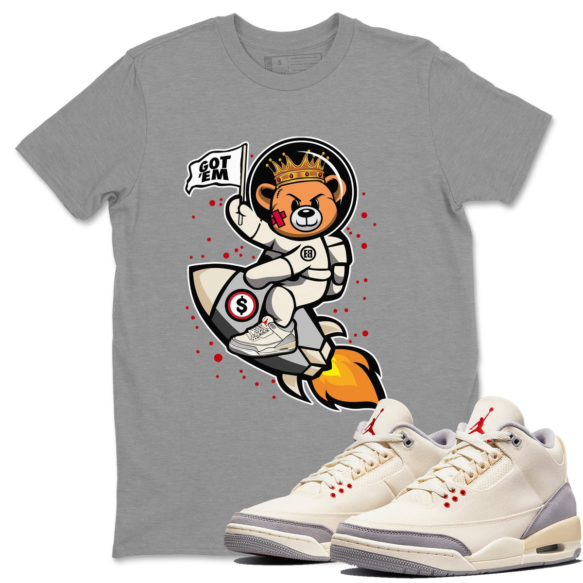 Jordan 1 Muslin Sneaker Matching T-Shirt Astronaut Bear Sneaker Tees Jordan 1 Muslin Sneaker Release Tees Crew Neck Tees