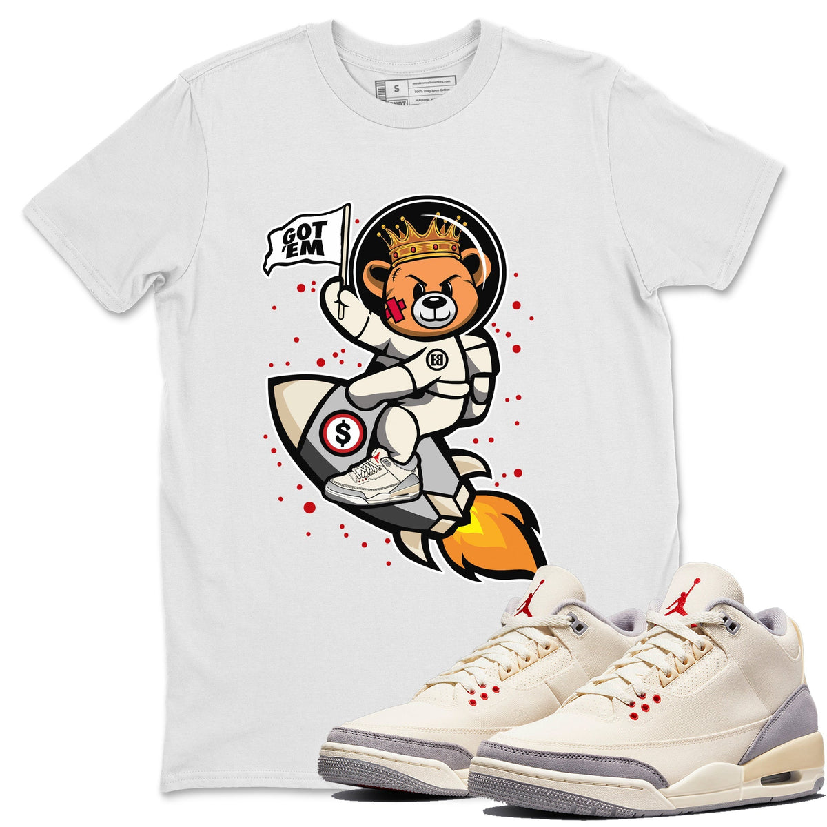 Jordan 1 Muslin Sneaker Matching T-Shirt Astronaut Bear Sneaker Tees Jordan 1 Muslin Sneaker Release Tees Crew Neck Tees