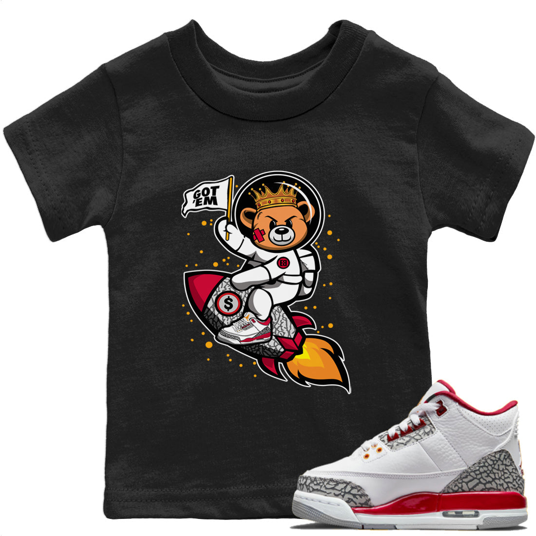 Jordan 3 Cardinal Sneaker Matching T-Shirt Astronaut Bear Sneaker Tees Jordan 3 Cardinal Sneaker Release Tees Kids Shirts
