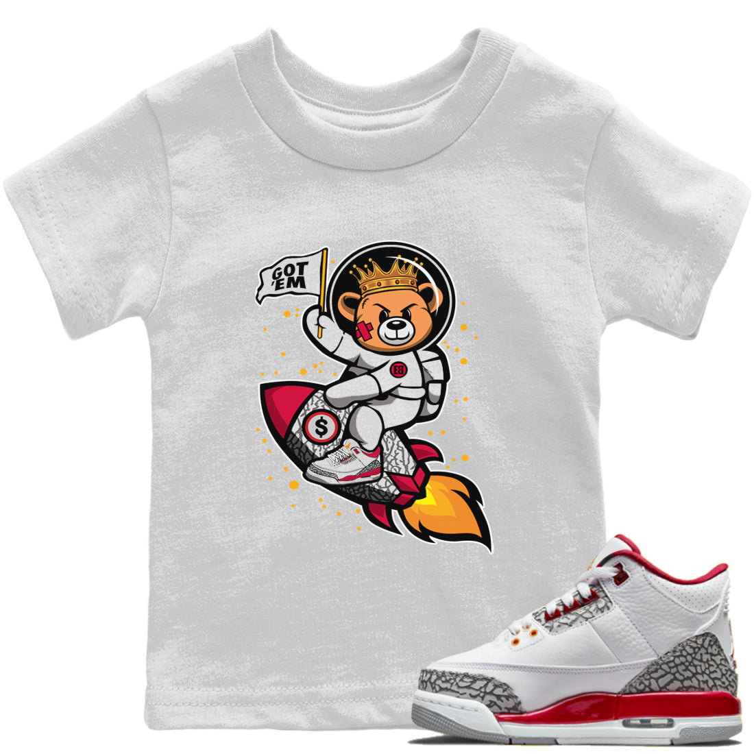 Jordan 3 Cardinal Sneaker Matching T-Shirt Astronaut Bear Sneaker Tees Jordan 3 Cardinal Sneaker Release Tees Kids Shirts
