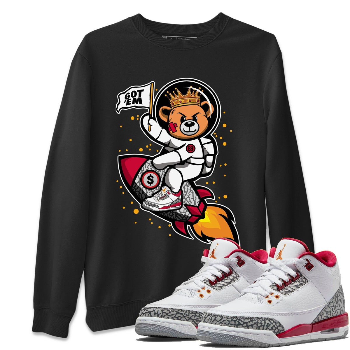 Jordan 3 Cardinal Sneaker Matching T-Shirt Astronaut Bear Sneaker Tees Jordan 3 Cardinal Sneaker Release Tees Crew Neck Tees