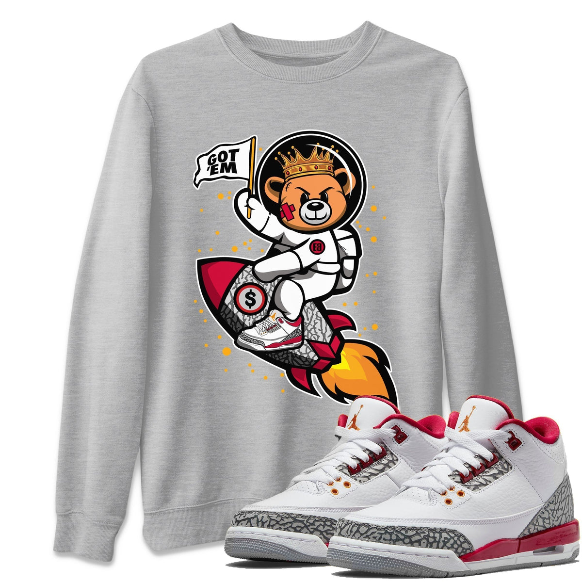 Jordan 3 Cardinal Sneaker Matching T-Shirt Astronaut Bear Sneaker Tees Jordan 3 Cardinal Sneaker Release Tees Crew Neck Tees