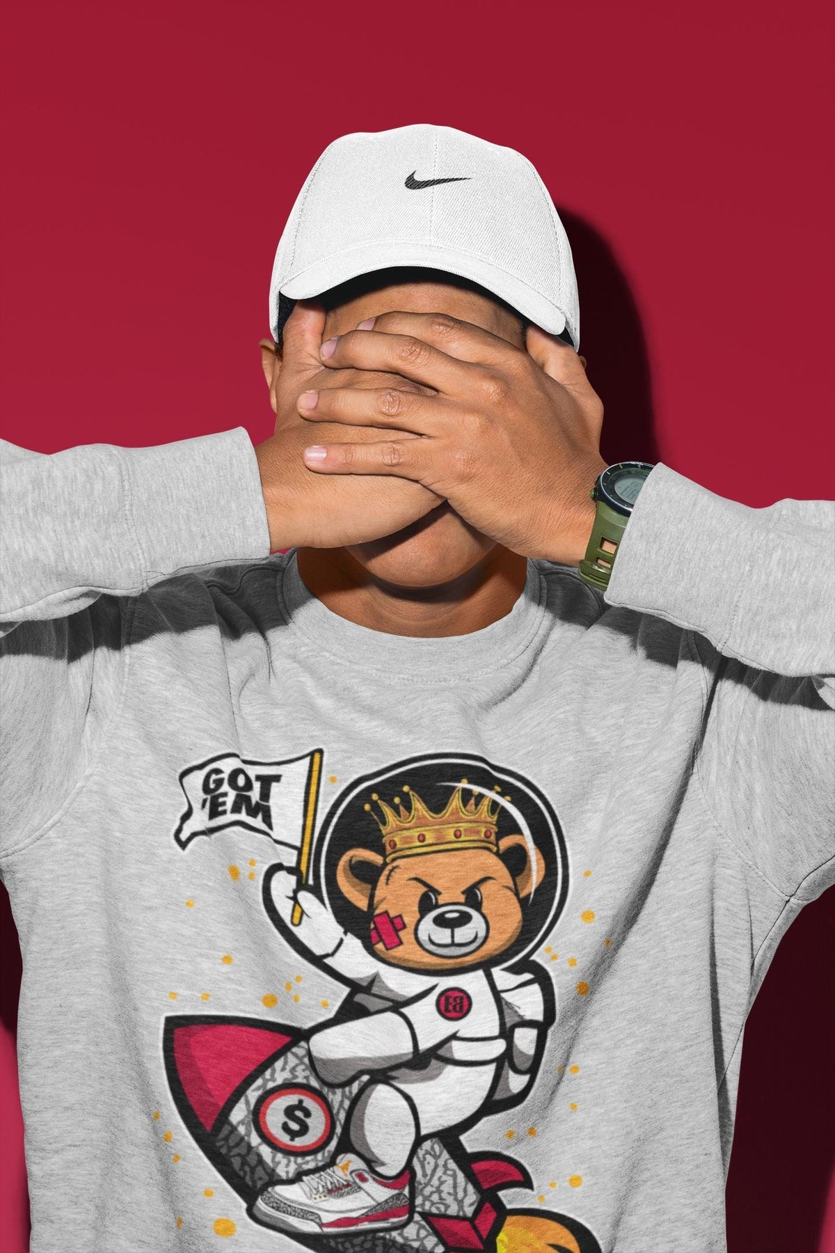 Jordan 3 Cardinal Sneaker Matching T-Shirt Astronaut Bear Sneaker Tees Jordan 3 Cardinal Sneaker Release Tees Crew Neck Tees
