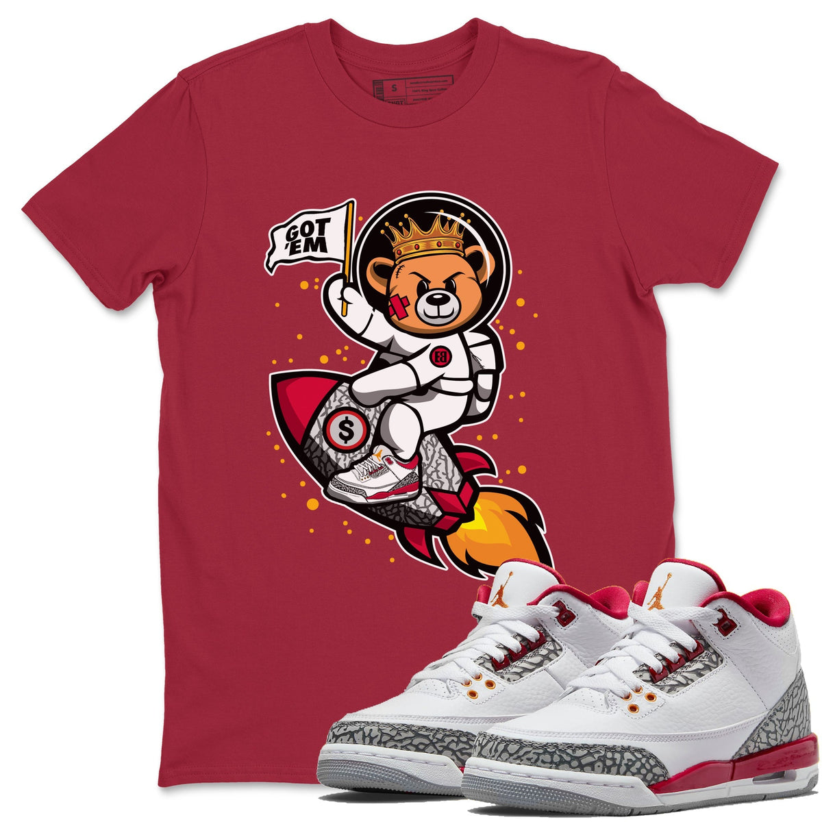 Jordan 3 Cardinal Sneaker Matching T-Shirt Astronaut Bear Sneaker Tees Jordan 3 Cardinal Sneaker Release Tees Crew Neck Tees