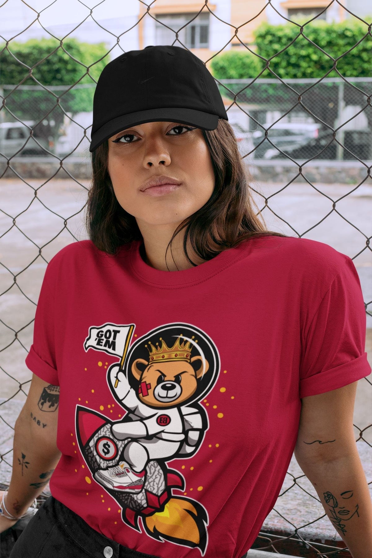 Jordan 3 Cardinal Sneaker Matching T-Shirt Astronaut Bear Sneaker Tees Jordan 3 Cardinal Sneaker Release Tees Crew Neck Tees