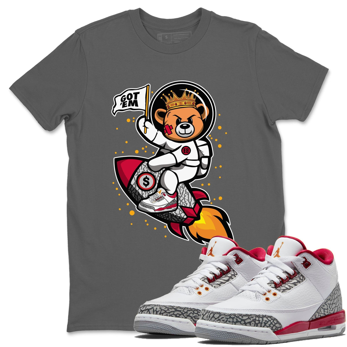 Jordan 3 Cardinal Sneaker Matching T-Shirt Astronaut Bear Sneaker Tees Jordan 3 Cardinal Sneaker Release Tees Crew Neck Tees