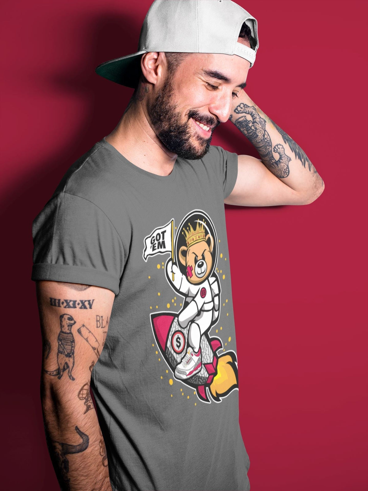 Jordan 3 Cardinal Sneaker Matching T-Shirt Astronaut Bear Sneaker Tees Jordan 3 Cardinal Sneaker Release Tees Crew Neck Tees
