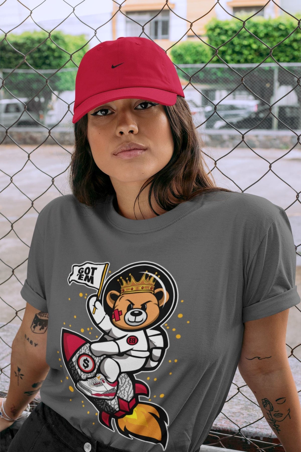 Jordan 3 Cardinal Sneaker Matching T-Shirt Astronaut Bear Sneaker Tees Jordan 3 Cardinal Sneaker Release Tees Crew Neck Tees