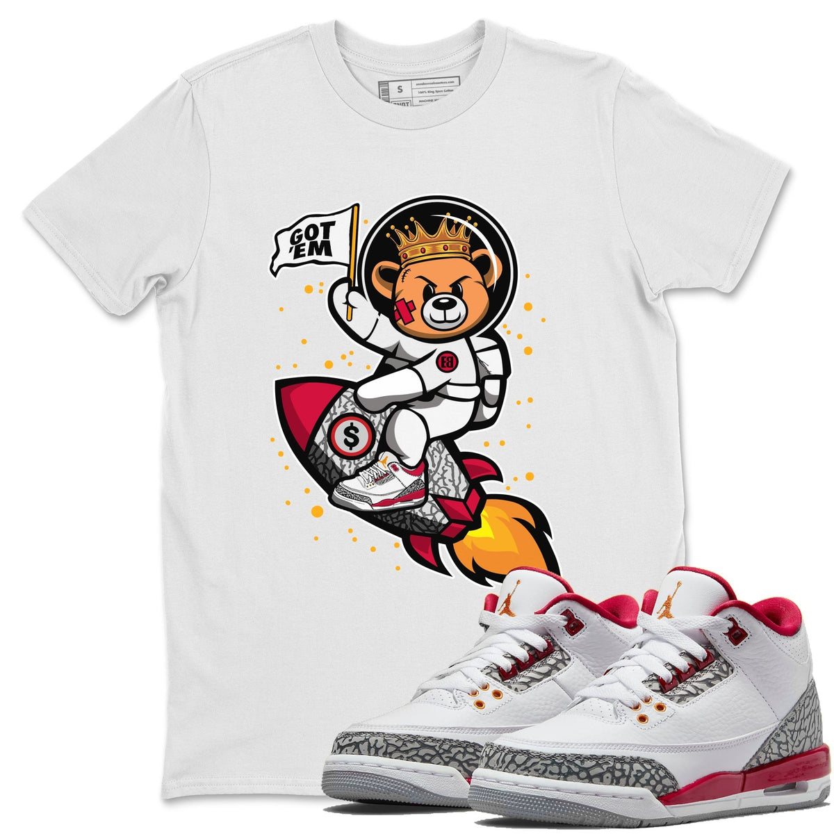 Jordan 3 Cardinal Sneaker Matching T-Shirt Astronaut Bear Sneaker Tees Jordan 3 Cardinal Sneaker Release Tees Crew Neck Tees