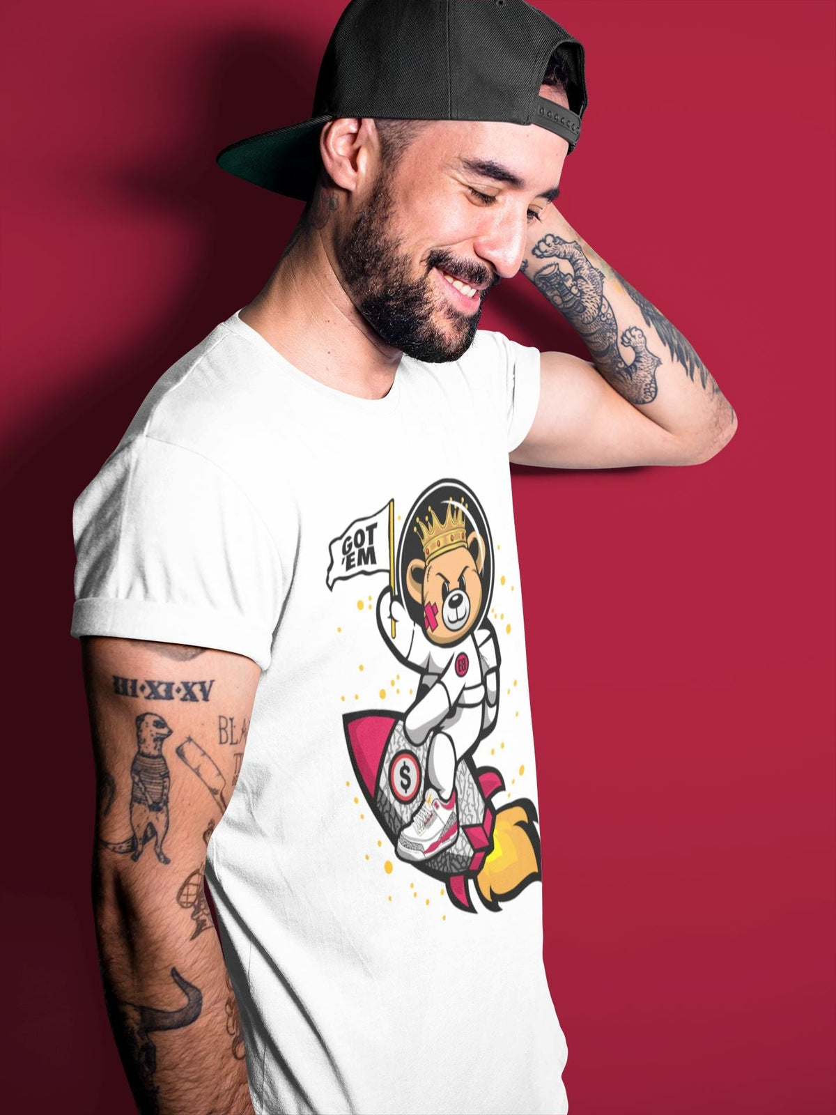 Jordan 3 Cardinal Sneaker Matching T-Shirt Astronaut Bear Sneaker Tees Jordan 3 Cardinal Sneaker Release Tees Crew Neck Tees