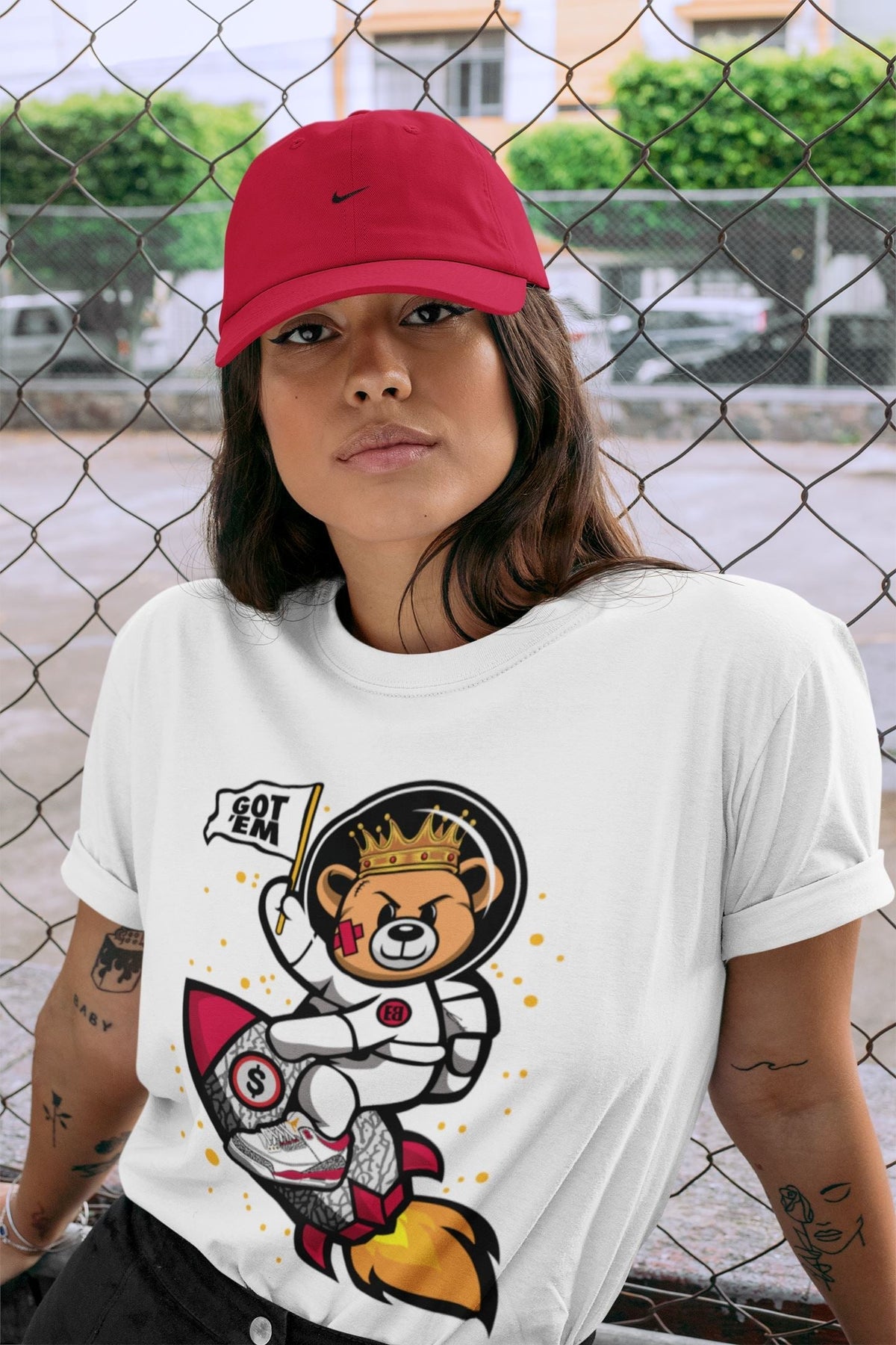 Jordan 3 Cardinal Sneaker Matching T-Shirt Astronaut Bear Sneaker Tees Jordan 3 Cardinal Sneaker Release Tees Crew Neck Tees