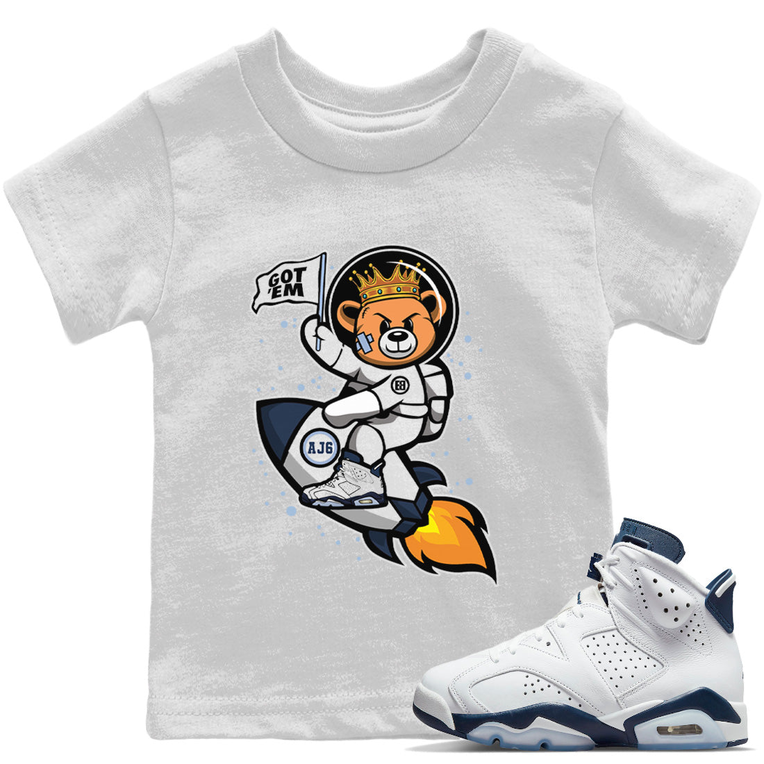 Jordan 6 Midnight Navy Sneaker Matching T-Shirt Astronaut Bear Sneaker Tees Jordan 6 Midnight Navy Sneaker Release Tees Kids Shirts