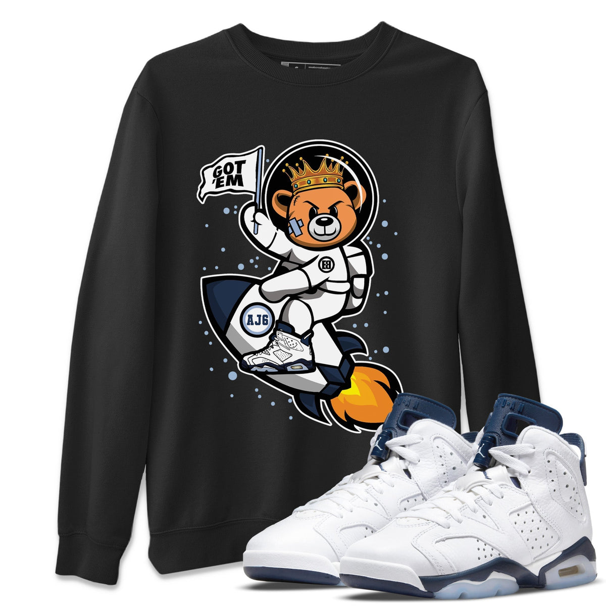 Jordan 6 Midnight Navy Sneaker Matching T-Shirt Astronaut Bear Sneaker Tees Jordan 6 Midnight Navy Sneaker Release Tees Crew Neck Tees