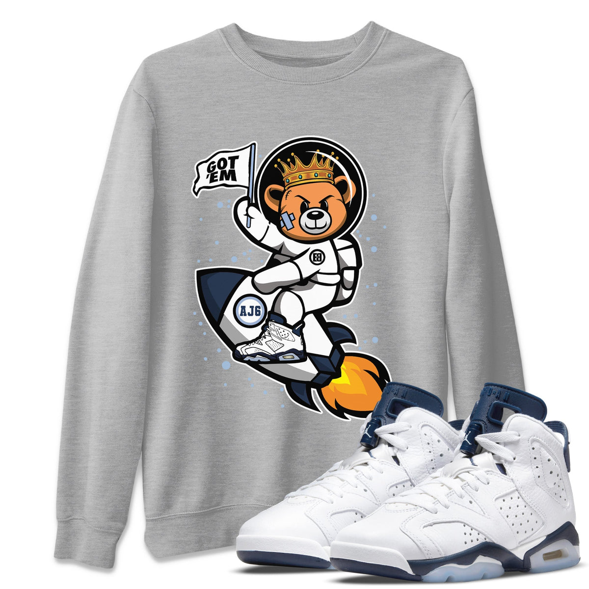 Jordan 6 Midnight Navy Sneaker Matching T-Shirt Astronaut Bear Sneaker Tees Jordan 6 Midnight Navy Sneaker Release Tees Crew Neck Tees