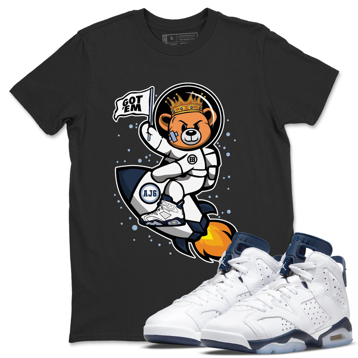 Jordan 6 Midnight Navy Sneaker Matching T-Shirt Astronaut Bear Sneaker Tees Jordan 6 Midnight Navy Sneaker Release Tees Crew Neck Tees