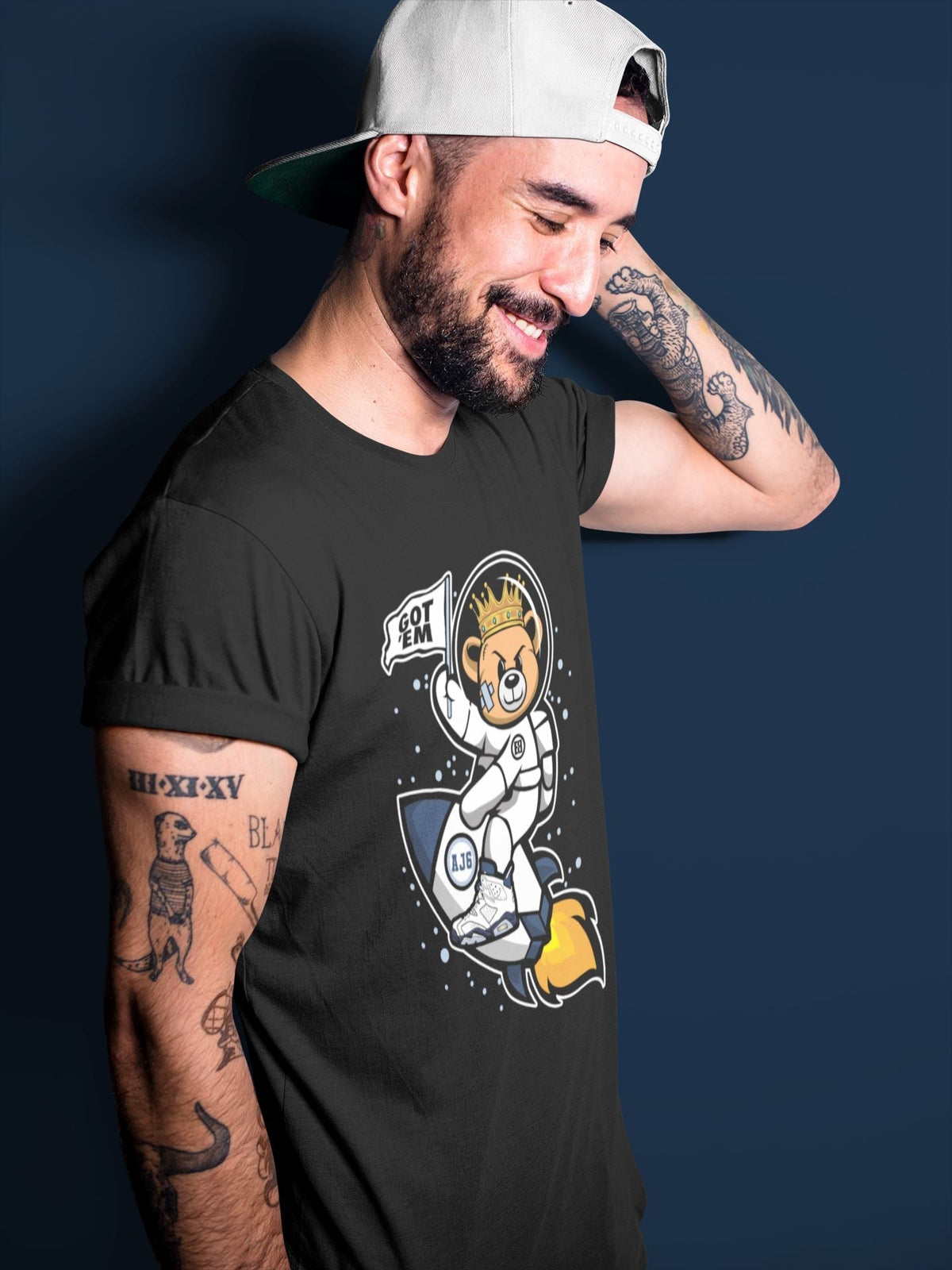 Jordan 6 Midnight Navy Sneaker Matching T-Shirt Astronaut Bear Sneaker Tees Jordan 6 Midnight Navy Sneaker Release Tees Crew Neck Tees