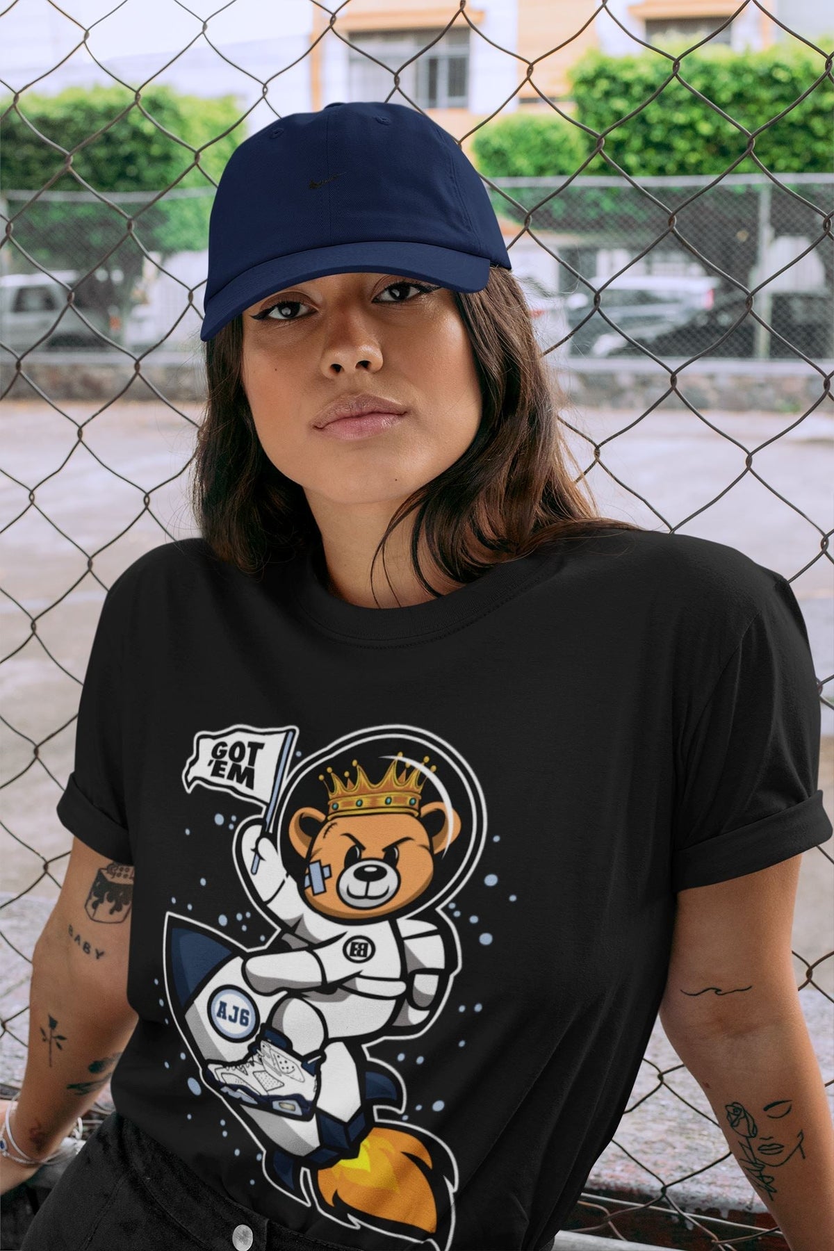 Jordan 6 Midnight Navy Sneaker Matching T-Shirt Astronaut Bear Sneaker Tees Jordan 6 Midnight Navy Sneaker Release Tees Crew Neck Tees