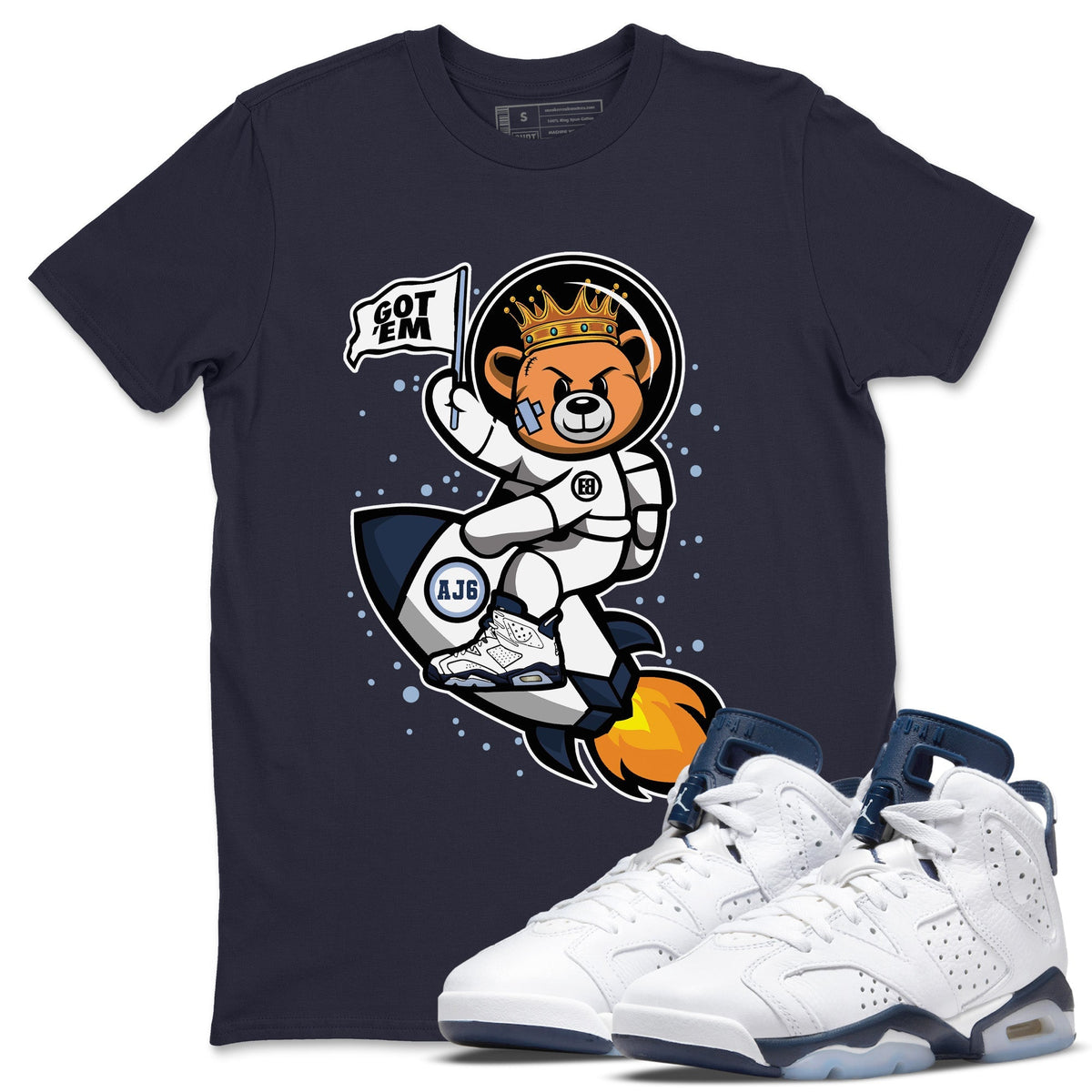 Jordan 6 Midnight Navy Sneaker Matching T-Shirt Astronaut Bear Sneaker Tees Jordan 6 Midnight Navy Sneaker Release Tees Crew Neck Tees
