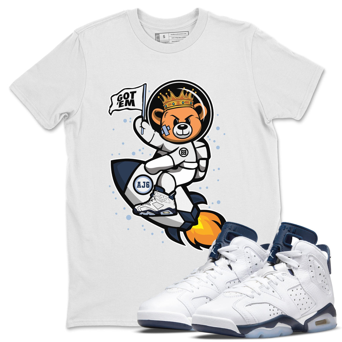 Jordan 6 Midnight Navy Sneaker Matching T-Shirt Astronaut Bear Sneaker Tees Jordan 6 Midnight Navy Sneaker Release Tees Crew Neck Tees