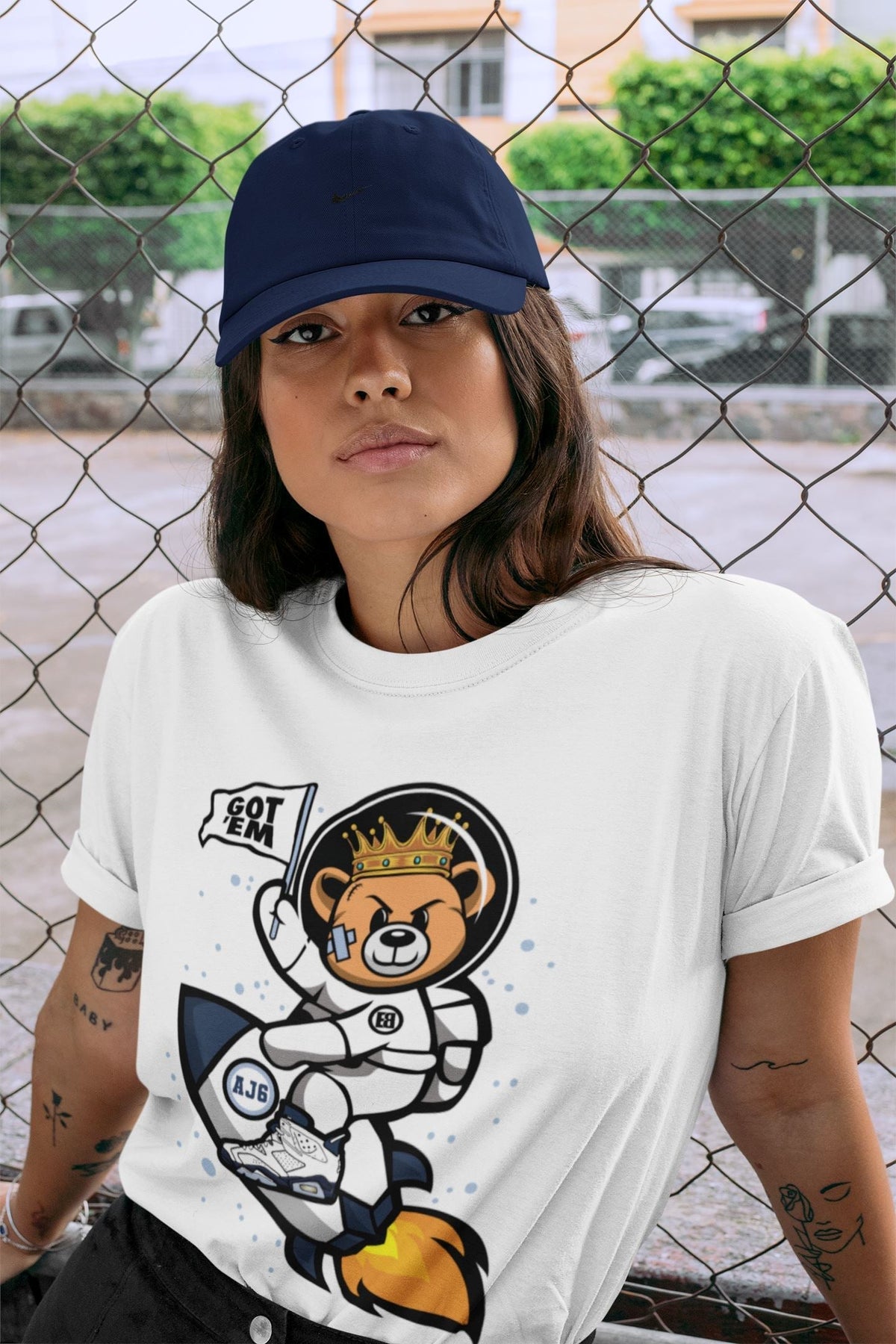 Jordan 6 Midnight Navy Sneaker Matching T-Shirt Astronaut Bear Sneaker Tees Jordan 6 Midnight Navy Sneaker Release Tees Crew Neck Tees