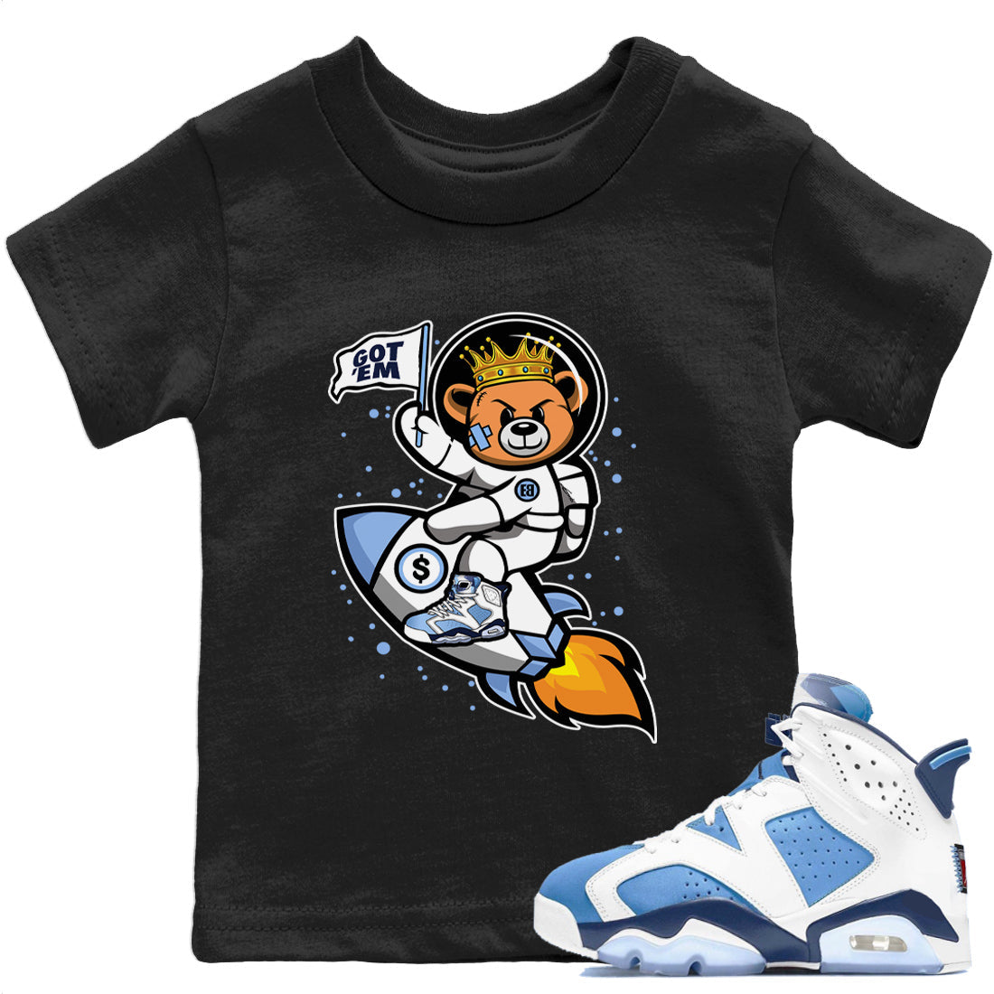 Jordan 6 UNC Shirt To Match Jordans Astronaut Bear Sneaker Tees Jordan 6 UNC Drip Gear Zone Sneaker Matching Clothing Kids Shirts