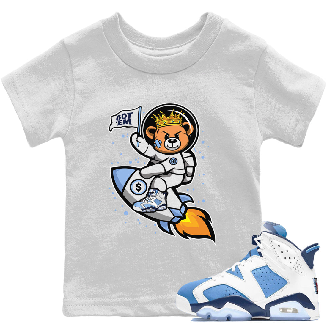 Jordan 6 UNC Shirt To Match Jordans Astronaut Bear Sneaker Tees Jordan 6 UNC Drip Gear Zone Sneaker Matching Clothing Kids Shirts
