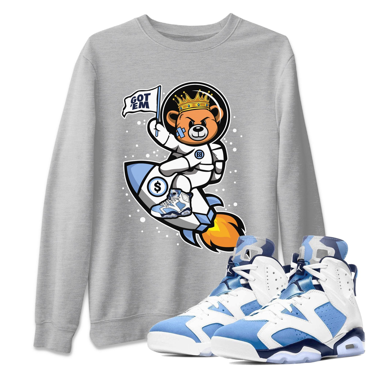 Jordan 6 UNC Shirt To Match Jordans Astronaut Bear Sneaker Tees Jordan 6 UNC Drip Gear Zone Sneaker Matching Clothing Unisex Shirts