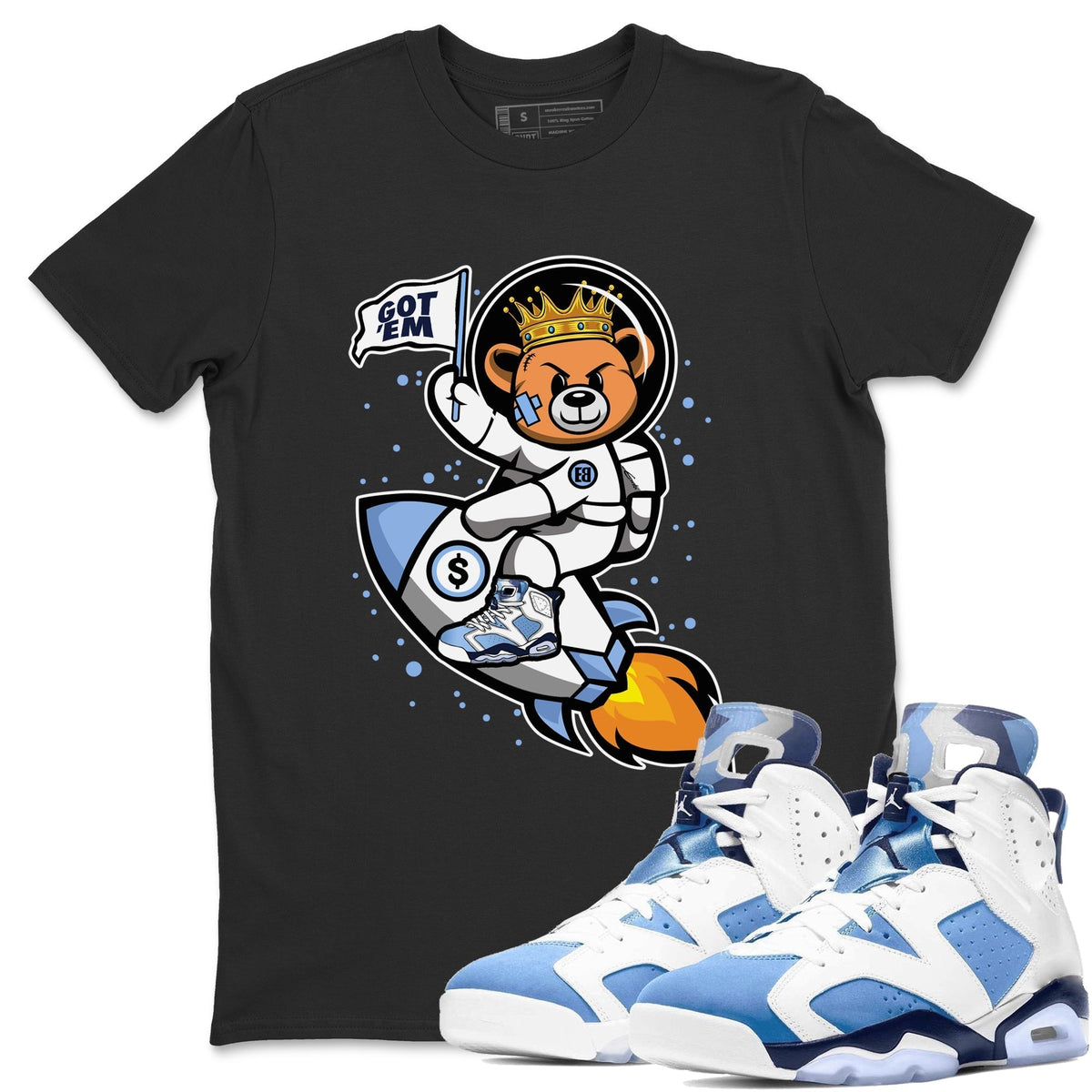 Jordan 6 UNC Shirt To Match Jordans Astronaut Bear Sneaker Tees Jordan 6 UNC Drip Gear Zone Sneaker Matching Clothing Unisex Shirts