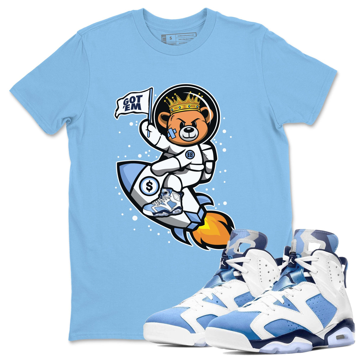 Jordan 6 UNC Shirt To Match Jordans Astronaut Bear Sneaker Tees Jordan 6 UNC Drip Gear Zone Sneaker Matching Clothing Unisex Shirts