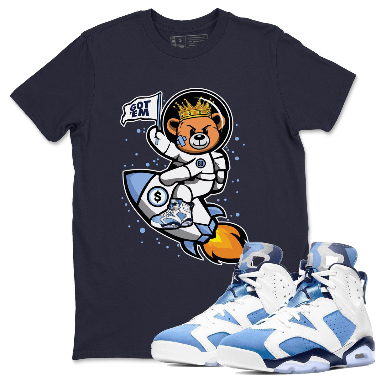 Jordan 6 UNC Shirt To Match Jordans Astronaut Bear Sneaker Tees Jordan 6 UNC Drip Gear Zone Sneaker Matching Clothing Unisex Shirts