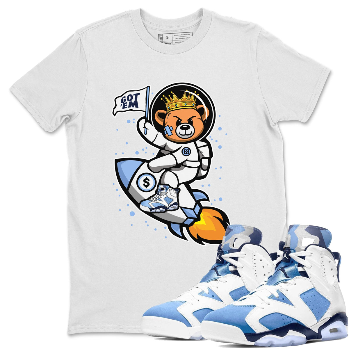 Jordan 6 UNC Shirt To Match Jordans Astronaut Bear Sneaker Tees Jordan 6 UNC Drip Gear Zone Sneaker Matching Clothing Unisex Shirts