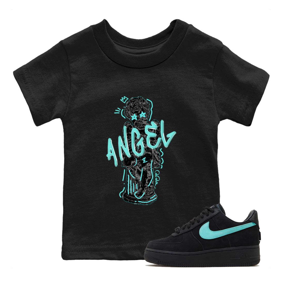 Air Force 1 Tiffany Shirt To Match Jordans Baby Angel Sneaker Tees Nike Tiffany AF1Drip Gear Zone Sneaker Matching Clothing Kids Shirts Black 1