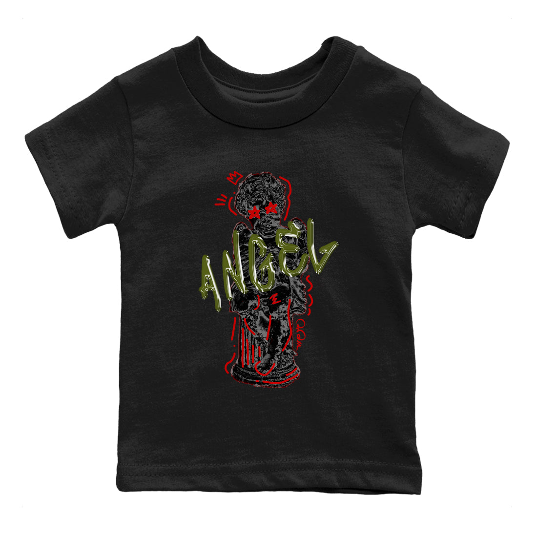 Air Jordan 1 Travis Scott Olive Sneaker Match Tees Baby Angel Streetwear Sneaker Shirt AJ1 OG Travis Scott Olive Sneaker Release Tees Kids Shirts Black 2