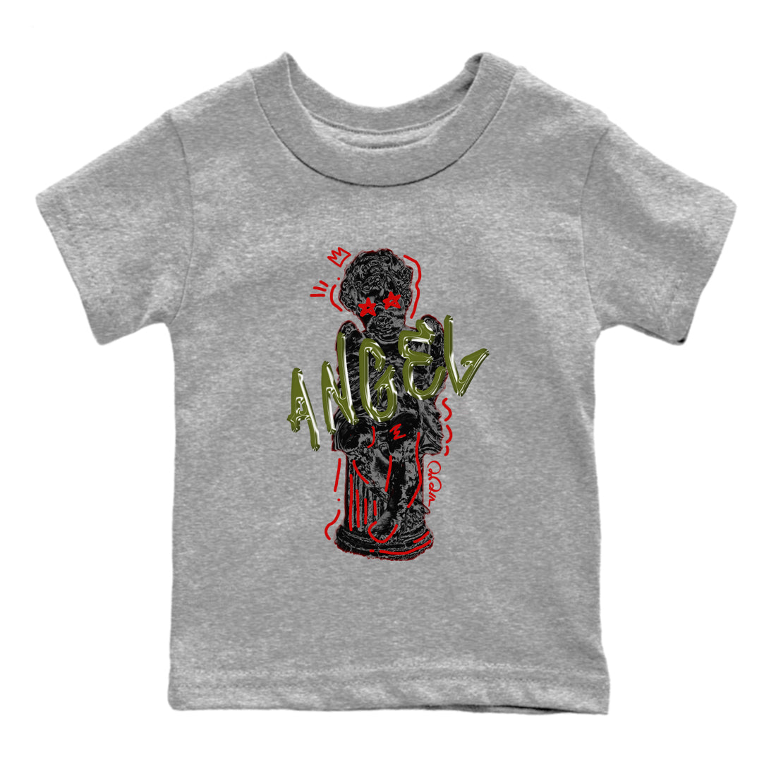 Air Jordan 1 Travis Scott Olive Sneaker Match Tees Baby Angel Streetwear Sneaker Shirt AJ1 OG Travis Scott Olive Sneaker Release Tees Kids Shirts Heather Grey 2