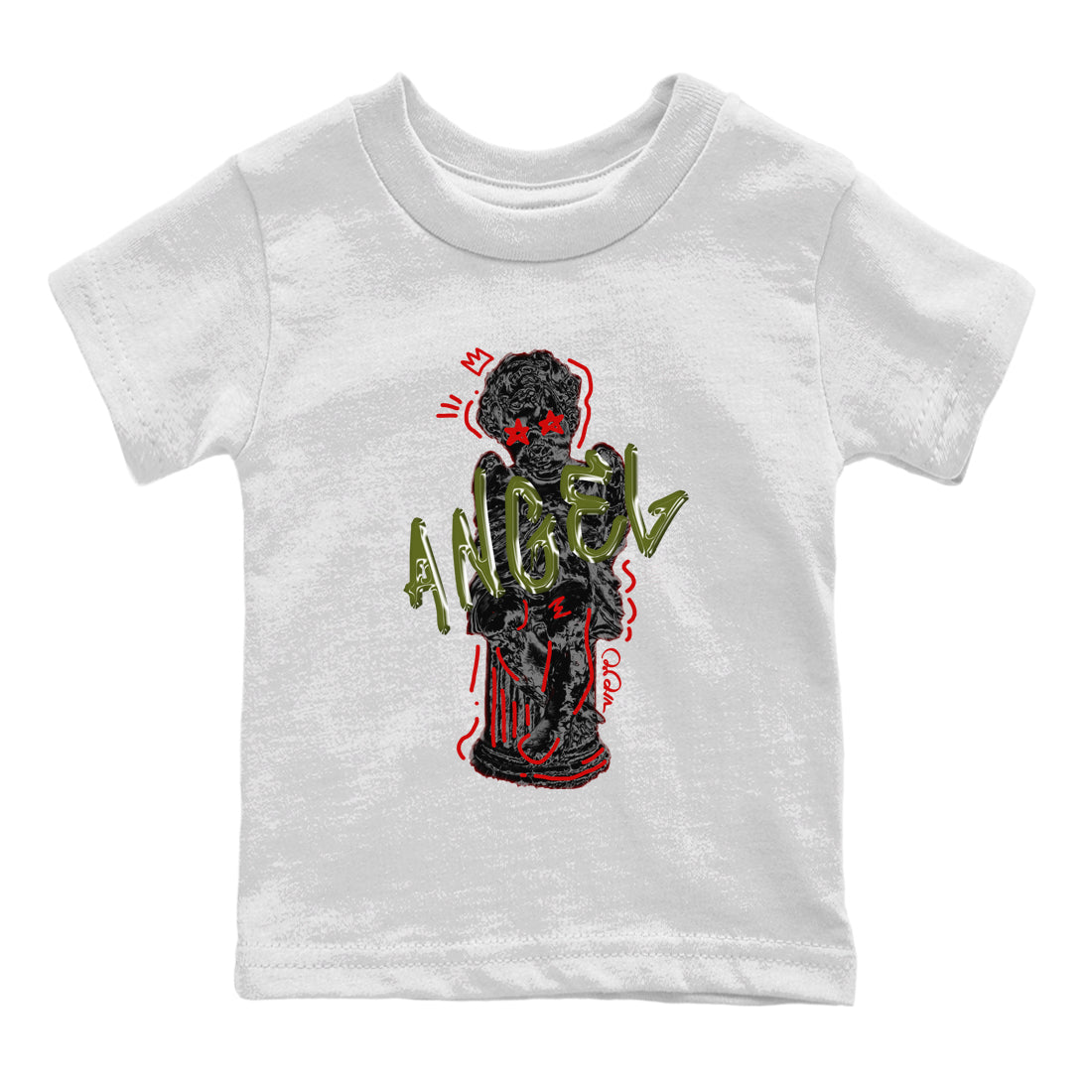 Air Jordan 1 Travis Scott Olive Sneaker Match Tees Baby Angel Streetwear Sneaker Shirt AJ1 OG Travis Scott Olive Sneaker Release Tees Kids Shirts White 2