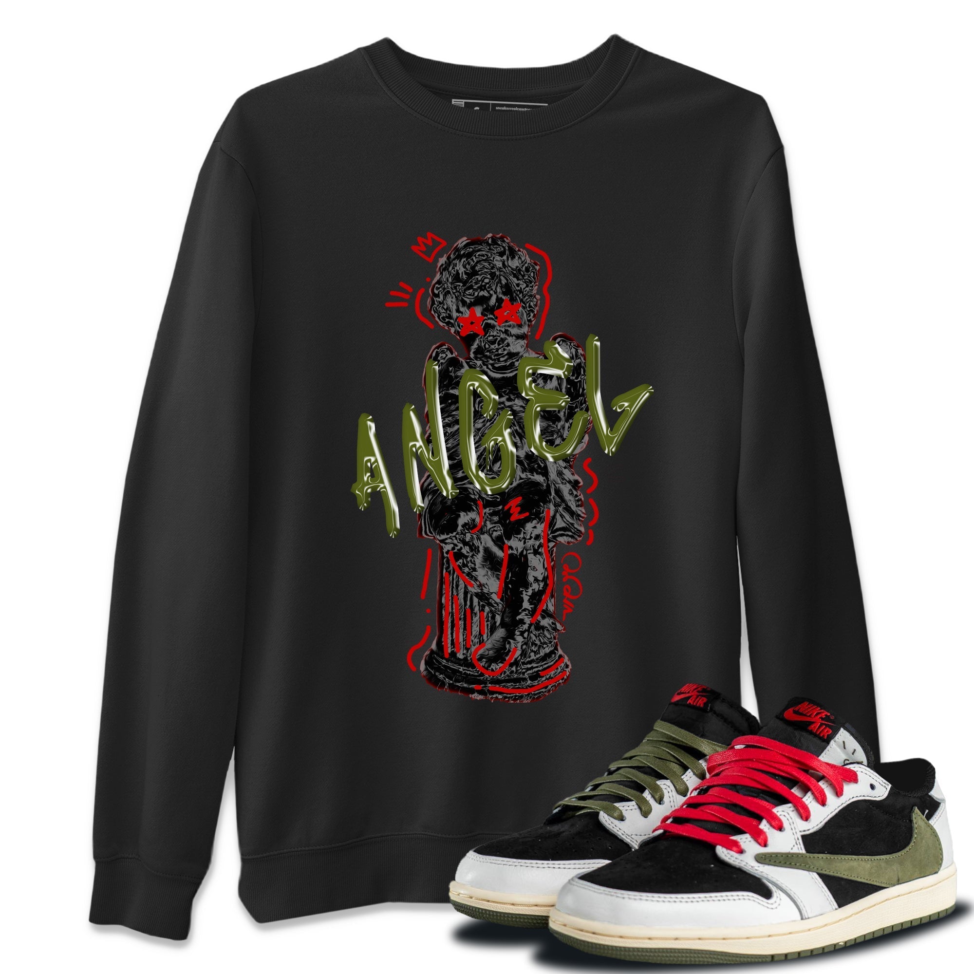 Air Jordan 1 Travis Scott Olive Sneaker Match Tees Baby Angel Streetwear Sneaker Shirt AJ1 OG Travis Scott Olive Sneaker Release Tees Unisex Shirts Black 1