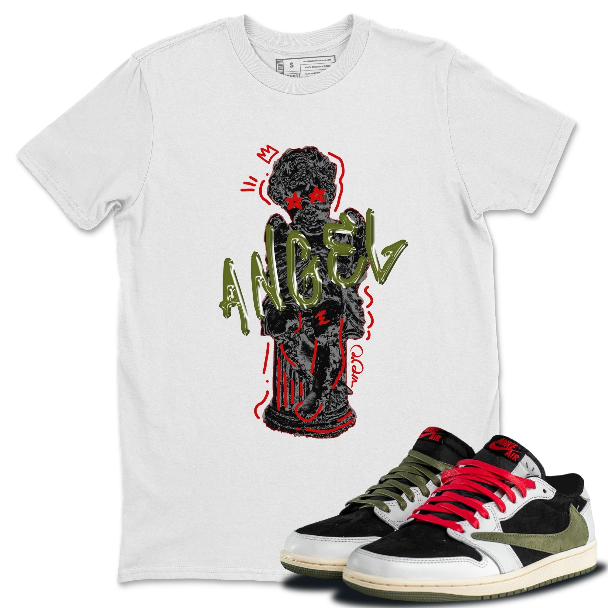Air Jordan 1 Travis Scott Olive Sneaker Match Tees Baby Angel Streetwear Sneaker Shirt AJ1 OG Travis Scott Olive Sneaker Release Tees Unisex Shirts White 1